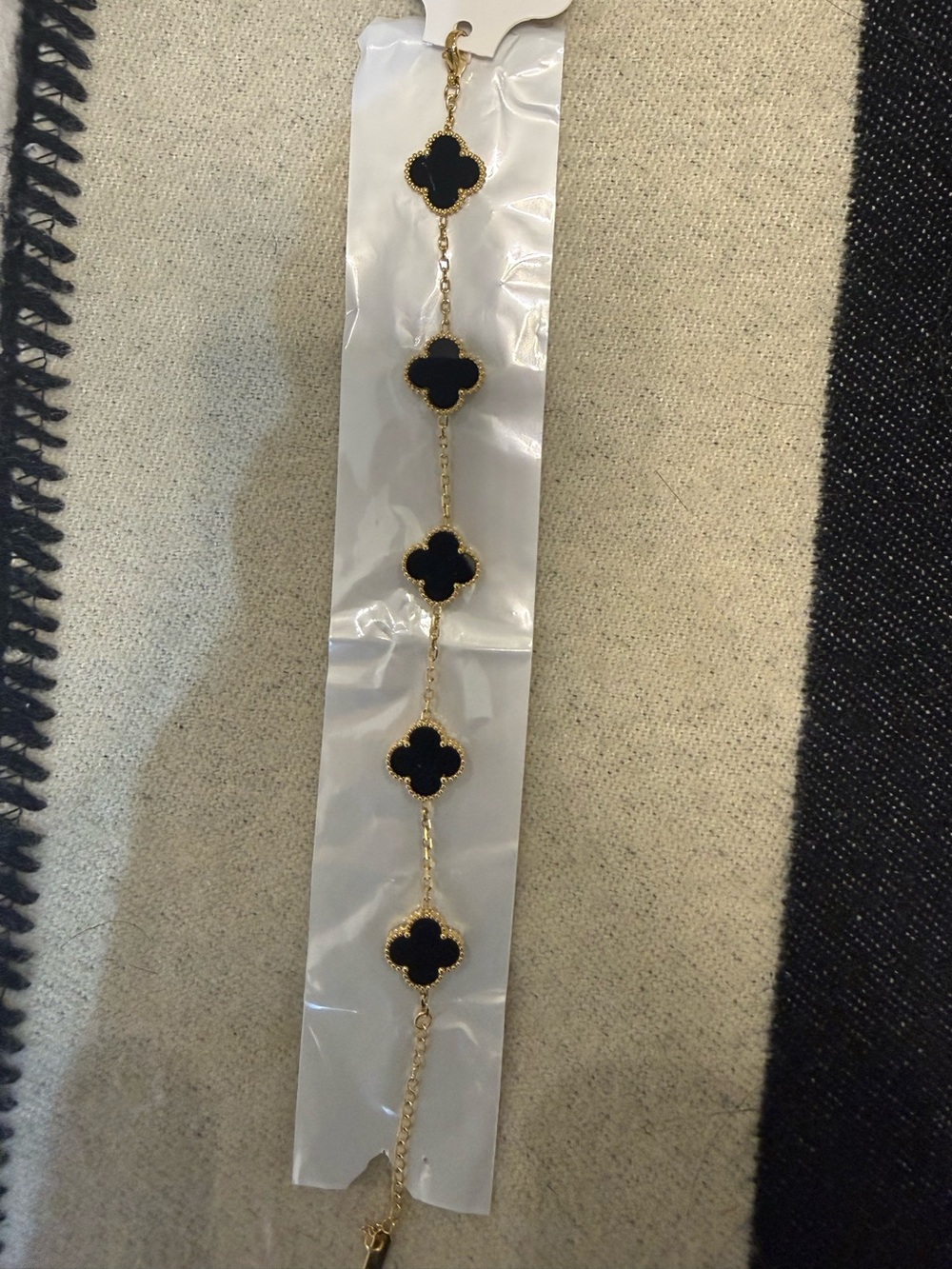 Gold-Plated Bracelet with Black Clover Motifs